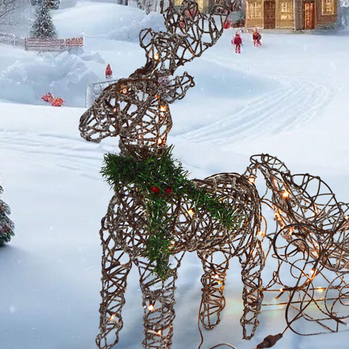 Warm White LED Reindeer with Sleigh, Sparkling Outdoor Christmas Decor