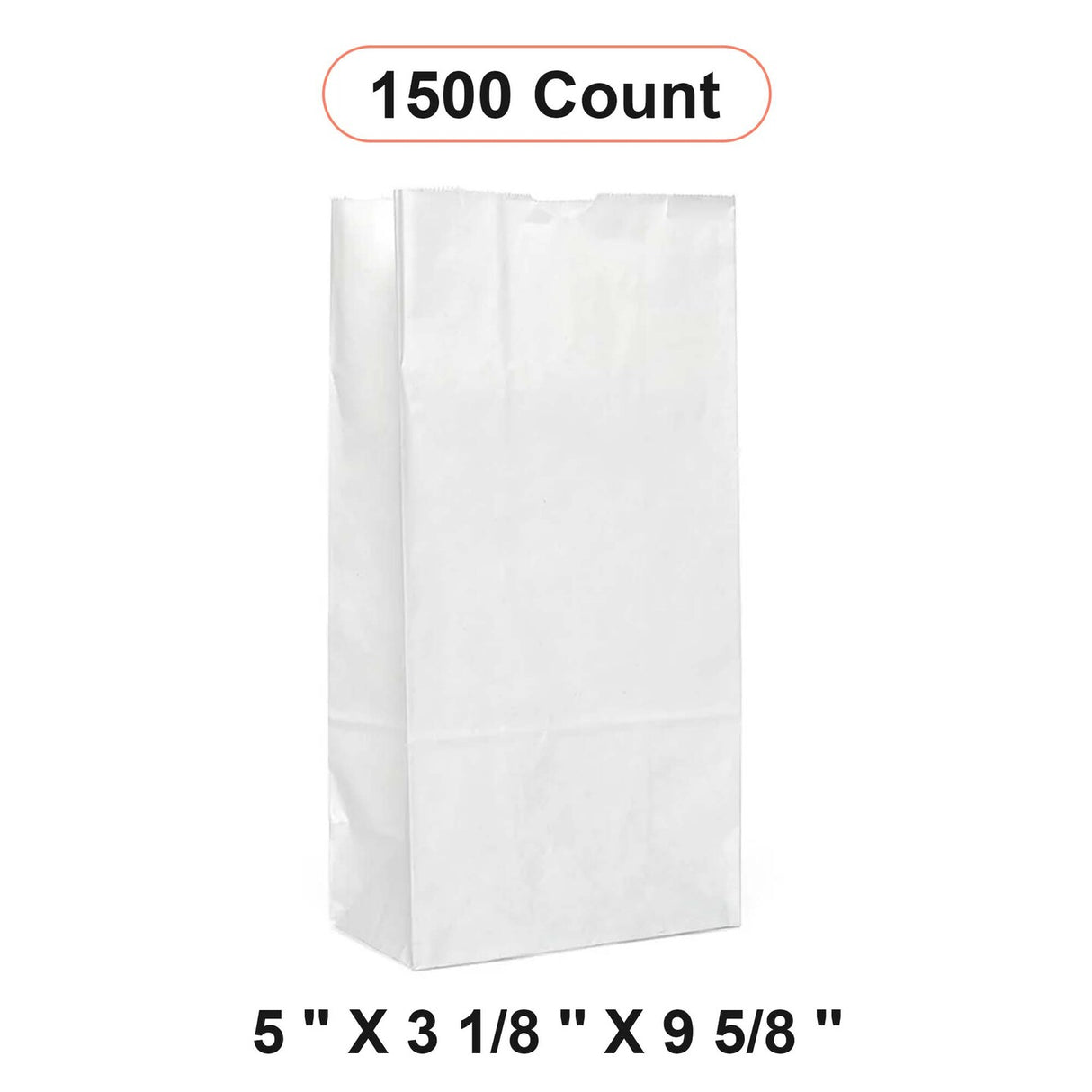 White Paper Grocery Bags 5'' x 3 1/8'' x 9 5/8''