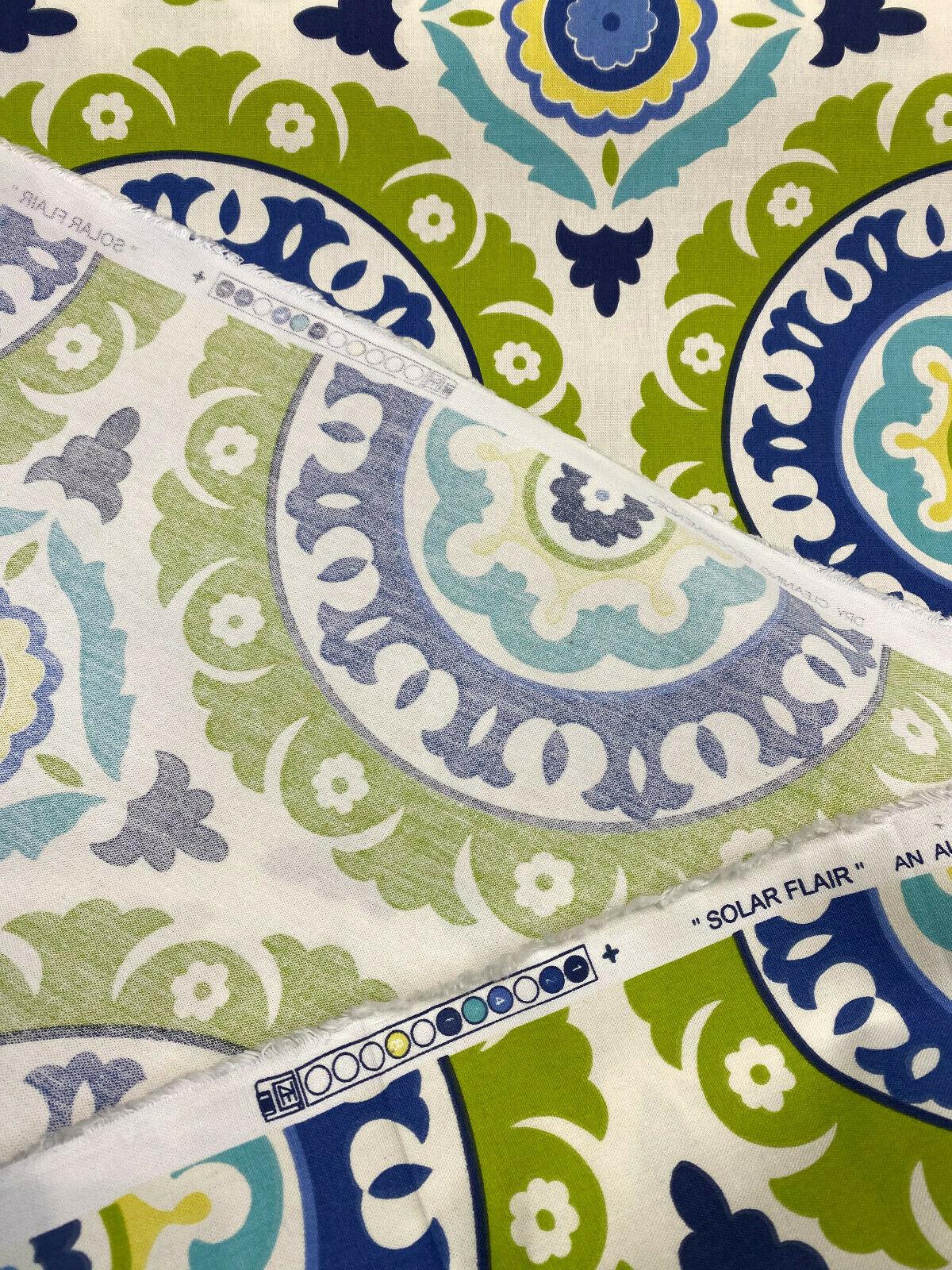 Waverly Modern Essentials Solar Flair Cotton Fabric - Lime Indigo, 54" Width, 13.5" Vertical Repeat, 13.5" Horizontal Repeat (1 Yard)