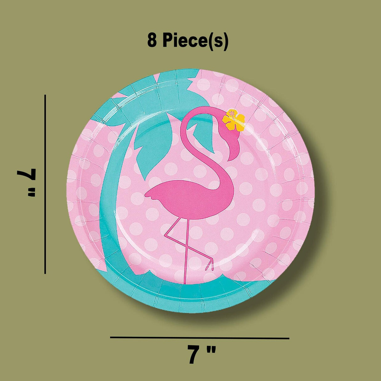8 Ct. Flamingo Paper Dessert Plates 7" Disposable Plates Cute Pink Flamingo Party Tableware
