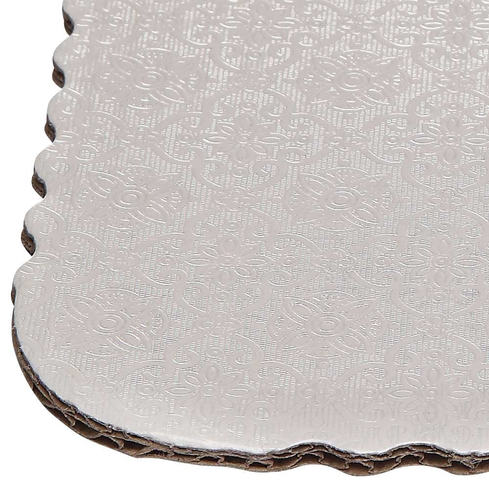 O'Creme White Scalloped Corrugated Cake Board, 9-3/4" x 13-3/4" x 1/4" - Pack of 10