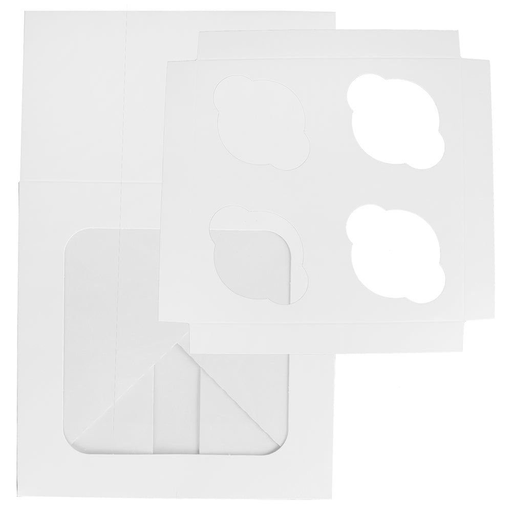 O'Creme White Cupcake Box with Window and Insert, 7" x 7" x 4", Pack of 5