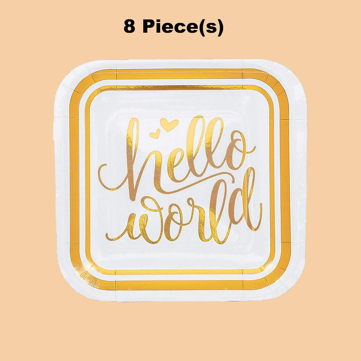 8 Ct. Oh Baby Gold Hello World Square Dessert Plates 7" Baby Shower Paper Plates