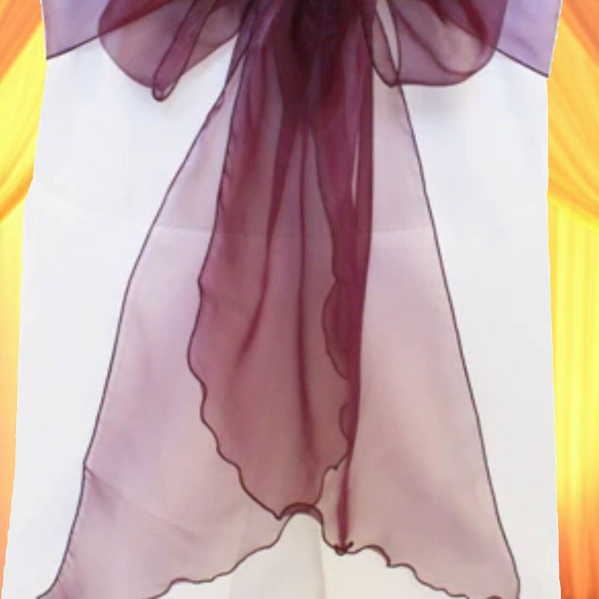 10 Pieces Plum Angle End Organza Chair Sashes, 12"x116" Elegant Event Wraps