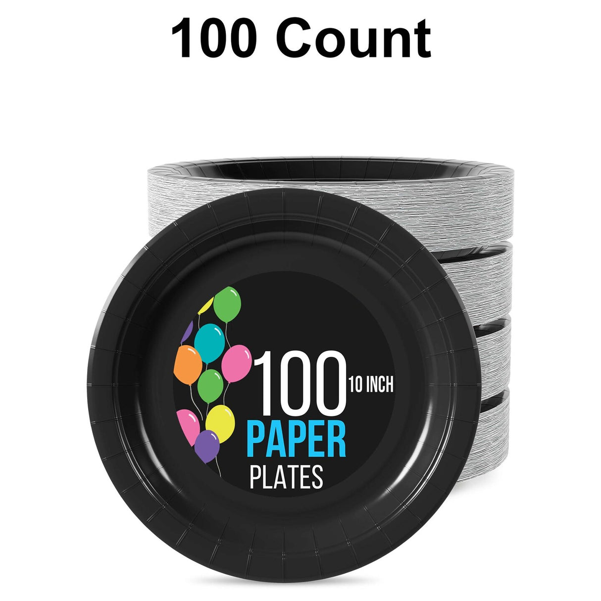 100 Count Black Paper Plates Durable Disposable Party Plates for Events 10"