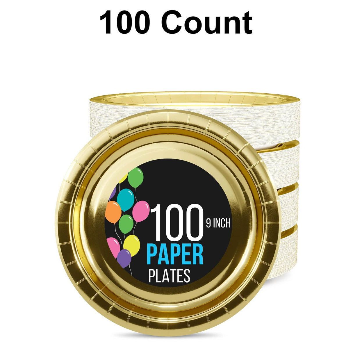 100 Count Reflective Gold Paper Plates Elegant Disposable Dinnerware for Weddings and Parties 9 Inch