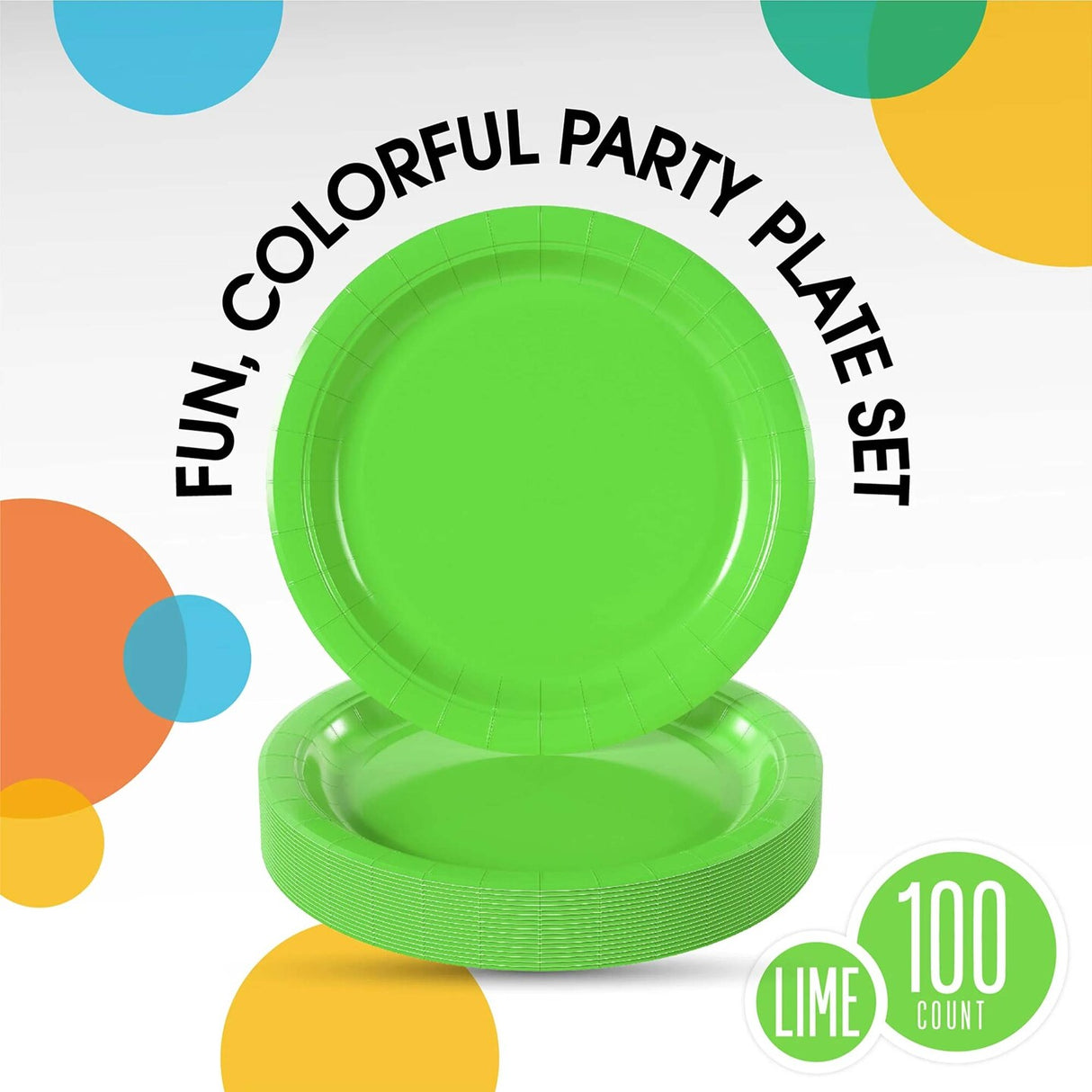 100 Count Lime Green Disposable Party Plates for Appetizers Snacks Birthdays Picnics BBQ 7 Inch