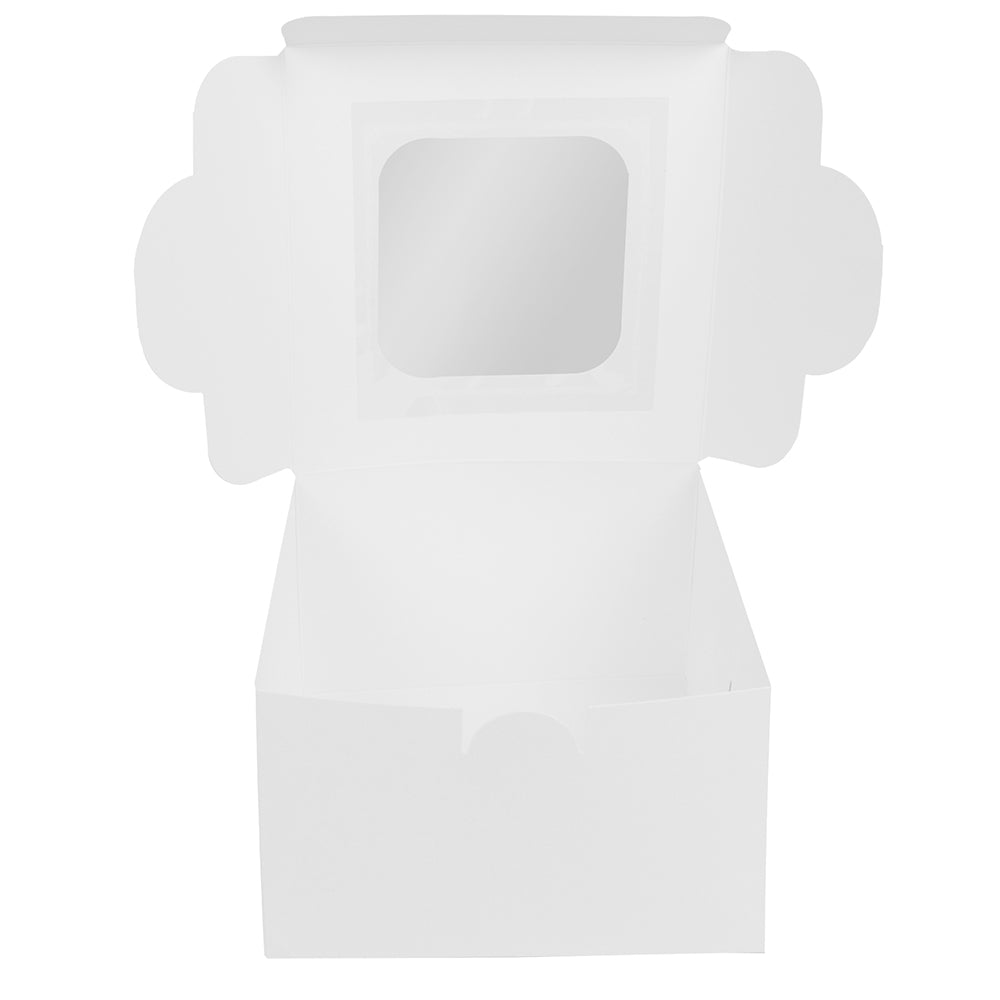 O'Creme White Cardboard Cake Box with Window, 8" x 8" x 4" - Case of 100