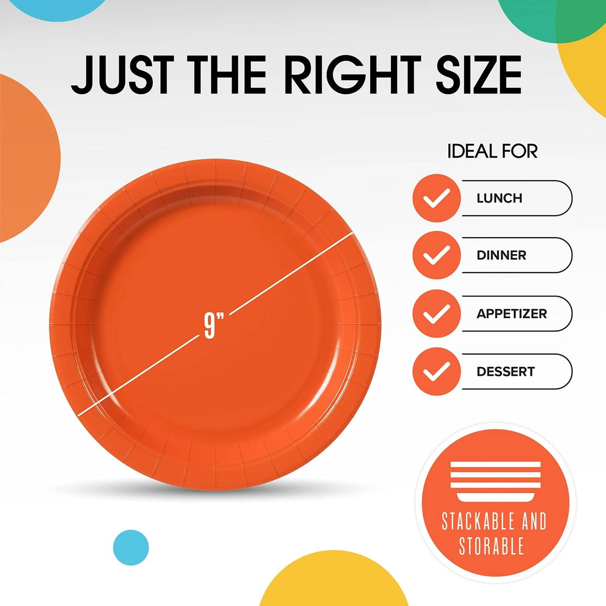 100 Count Orange Paper Plates 9 Inch Heavy Duty Disposable Plates for Parties and Events