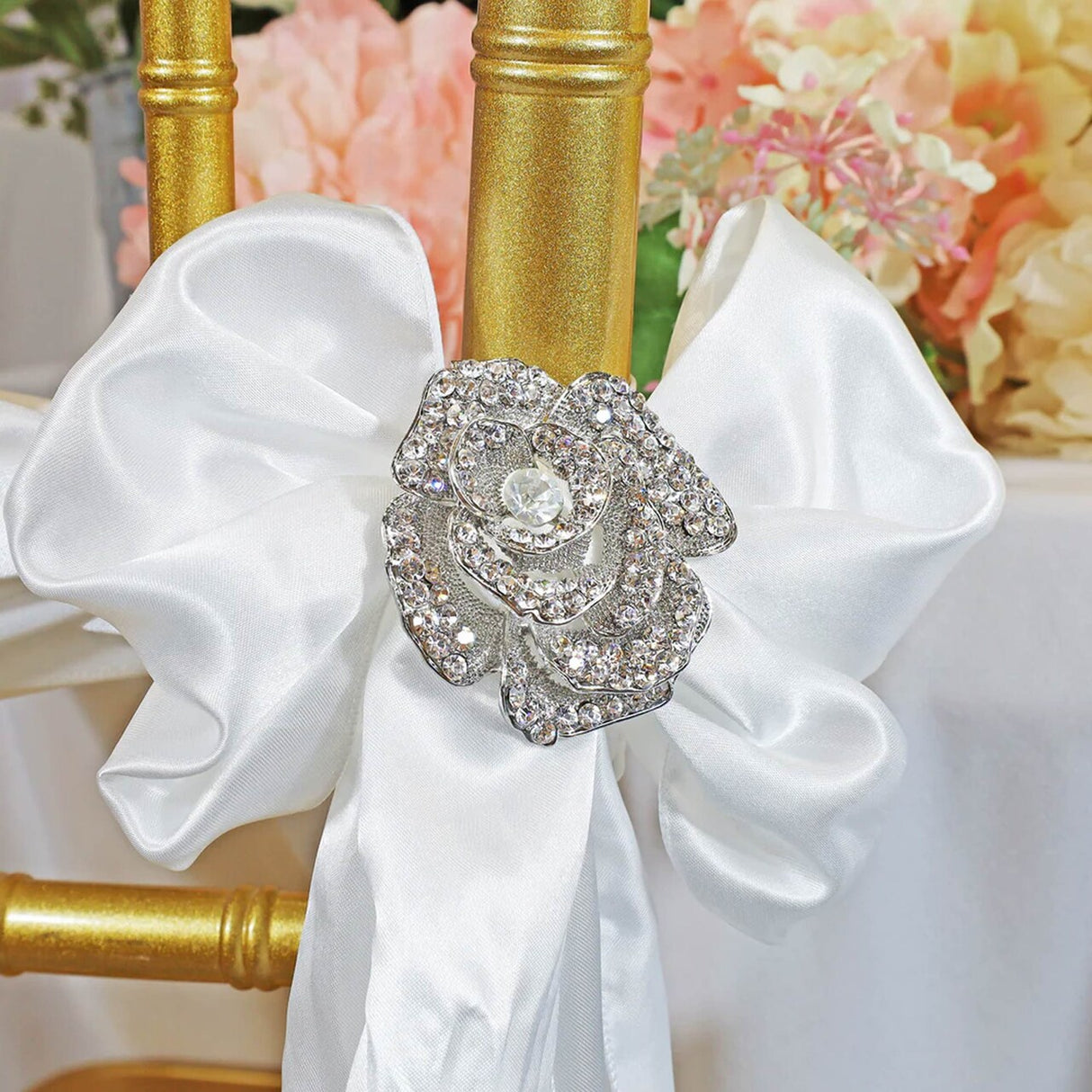 1 Piece Rose Rhinestone Chair Sash Buckle Silver Metal Accent 2 Inch Width