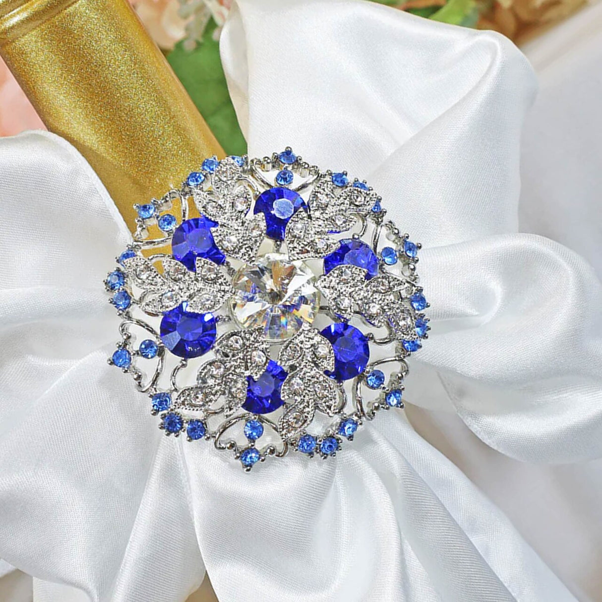 1 Piece Snowflake Rhinestone Chair Band Buckle Silver Metal Accent 2 Inch Width