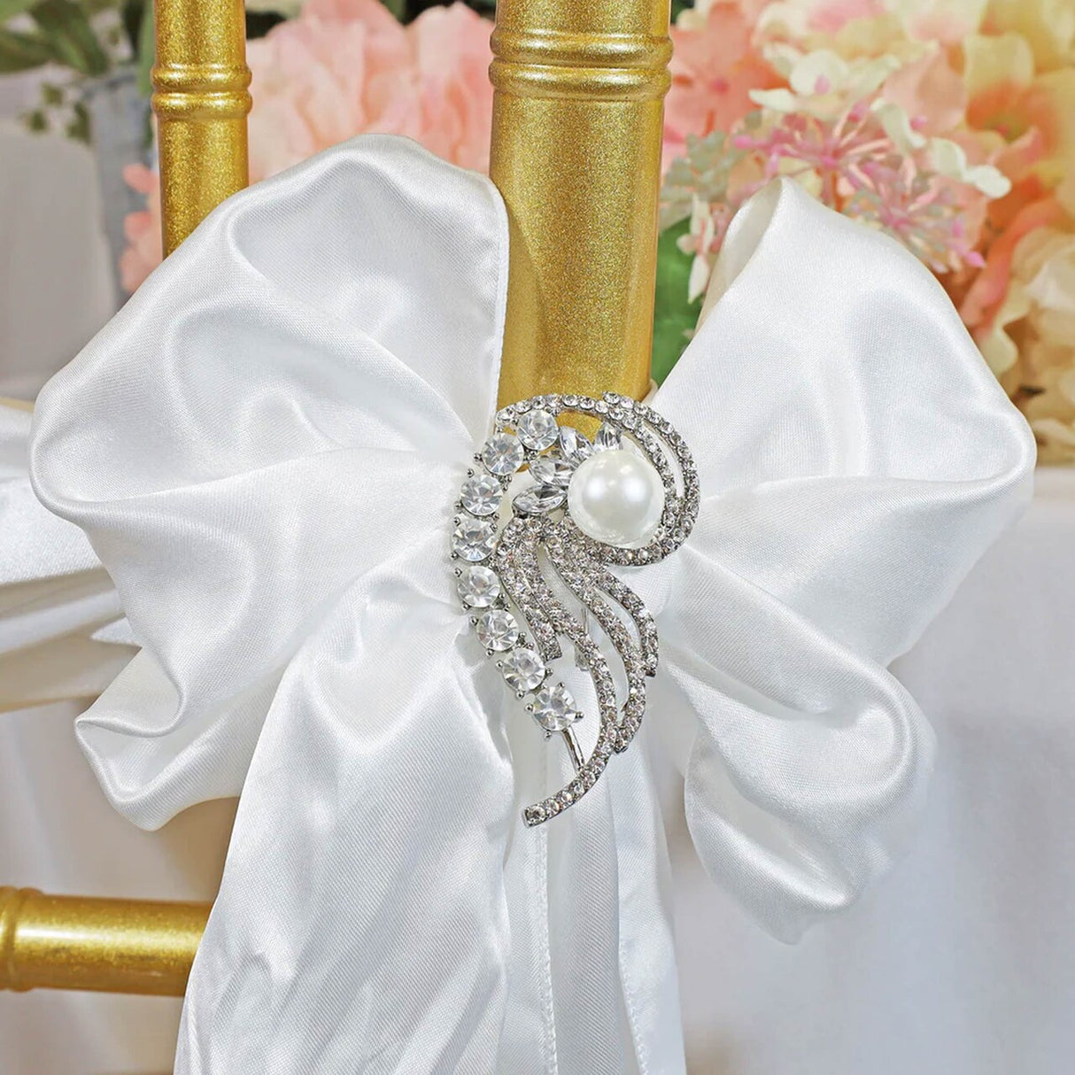 1 Piece Swirl Pearl Rhinestone Chair Sash Buckle Silver Metal 2 Inch Width