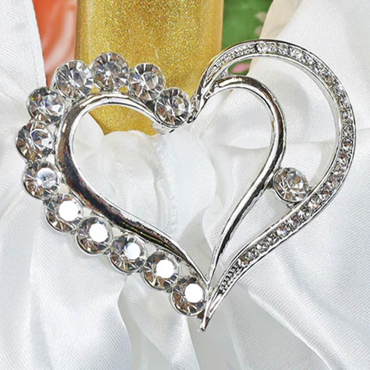 1 Piece Heart Rhinestone Chair Sash Buckle Silver Wedding Decor 2 Inch Width
