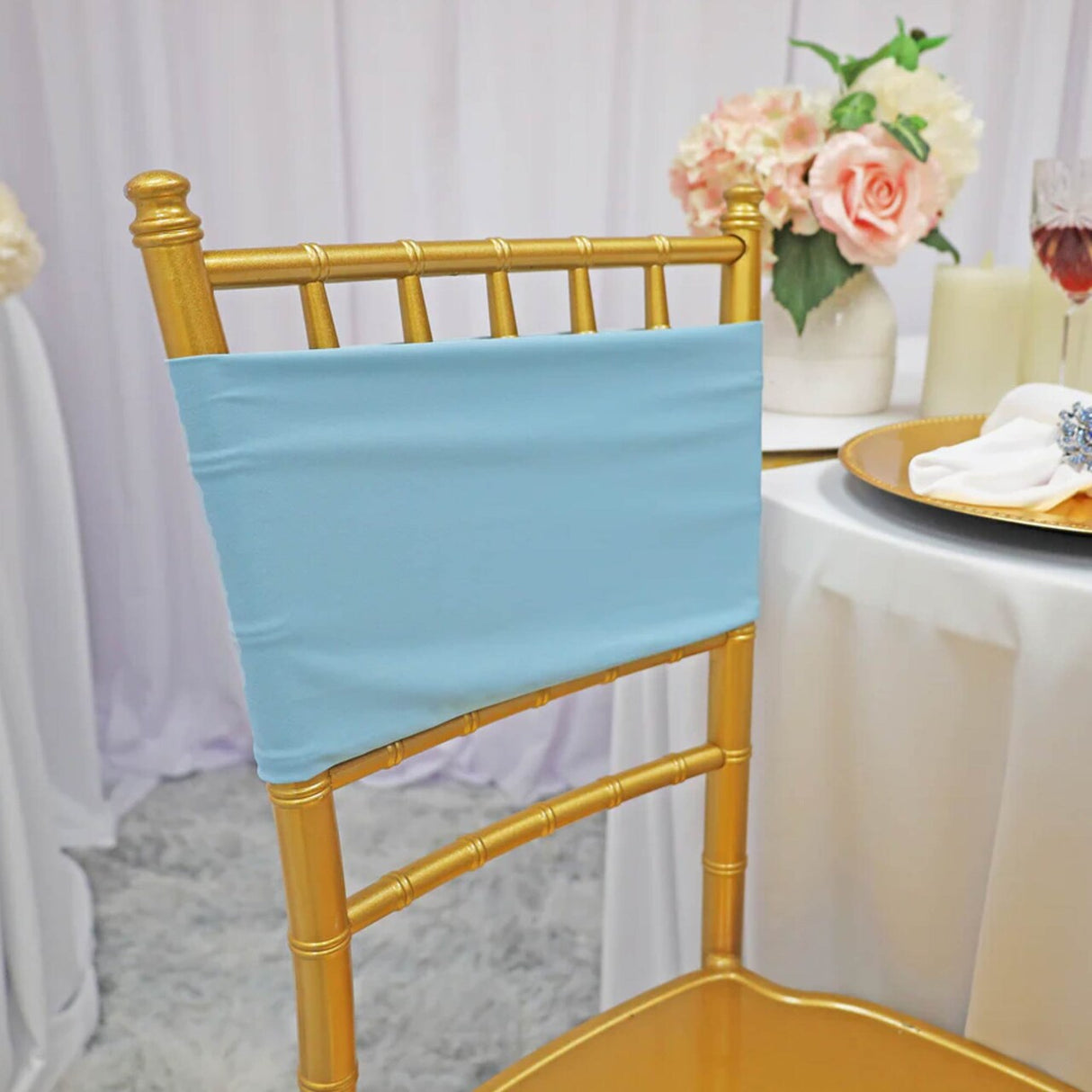 10 Pieces Soft Baby Blue Stretch Spandex Chair Bands 7 x 13 Inches