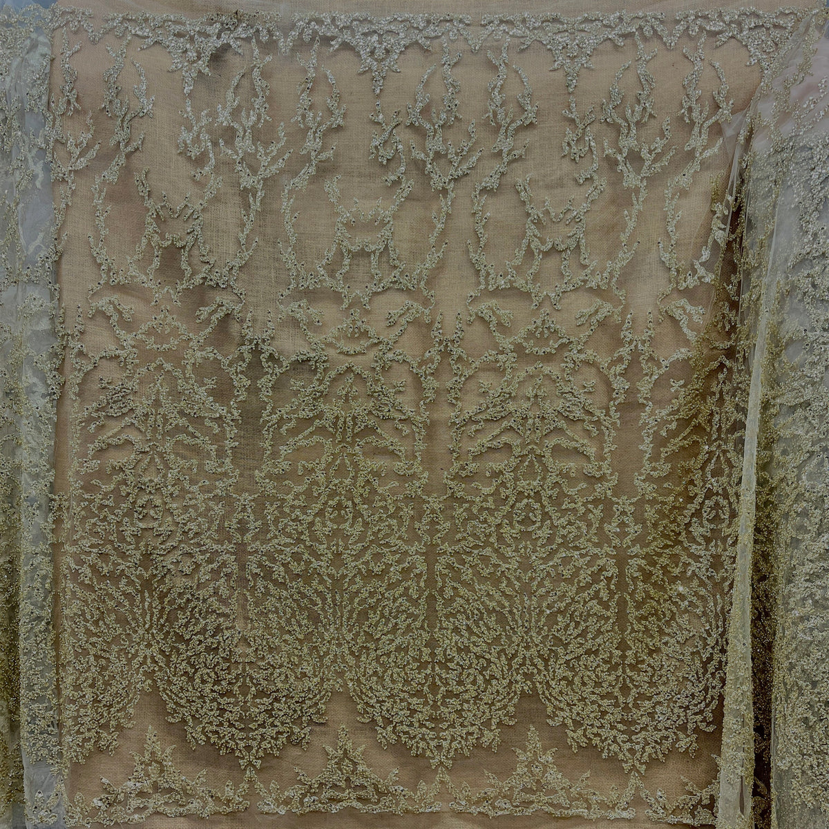 1 Yard Beaded Lace Fabric Embroidered on 100% Polyester Net Mesh 52" Wide