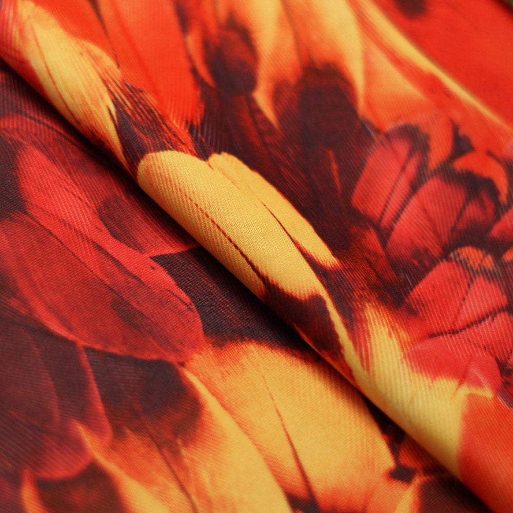 Tropical Feathers Polyester Spandex Fabric - Multicolor Feather Print, 58/60" Width, 200 GSM (1 Yard)