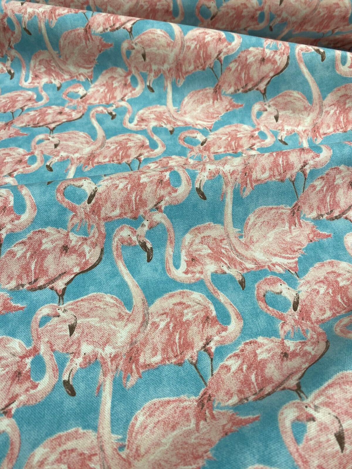 Waverly Flamingo Beach Social Tropics Blue Cotton Fabric - Pink Flamingo Print, 54" Width (1 Yard)