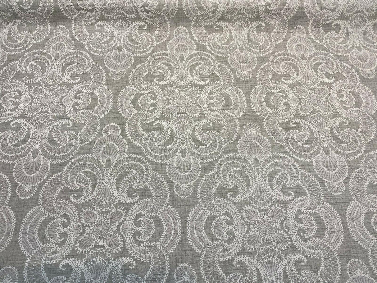 Northern Lights 100 Percent Cotton Duck Fabric - Pebble Gray And White Allover Pattern, 54" Width (1 Yard)