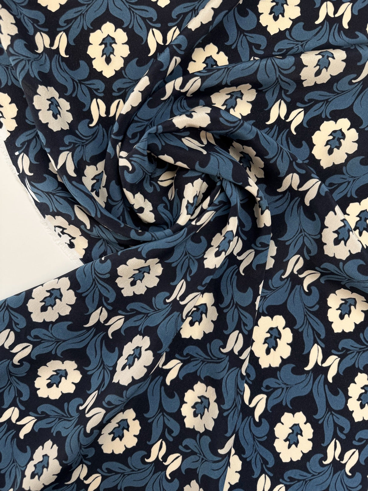 Silk Printed Crepe Blue Floral