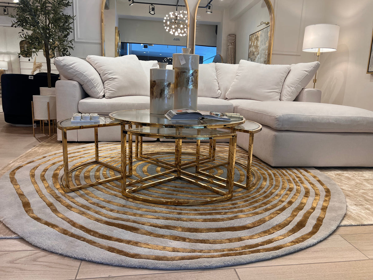 Beluga Tufted Design 50 Wool Viscose Area Rug - Ivory Grey Gold, Hand Tufted, Round (6' X 6' Round)