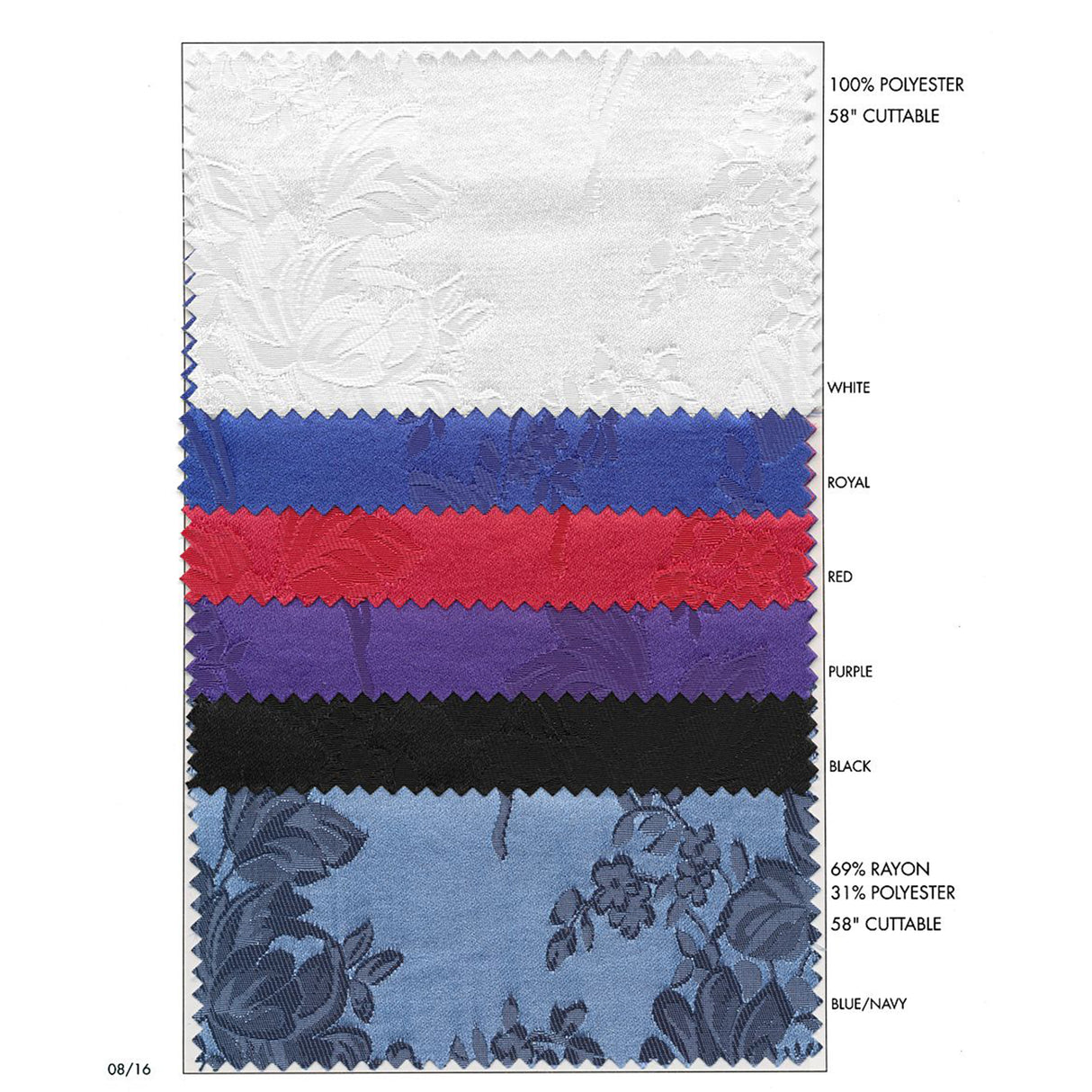 Satin Jacquard Polyester Fabric - Black, Purple, Red, Royal, White, Raised Woven Design, 58" Width (1 Yard)