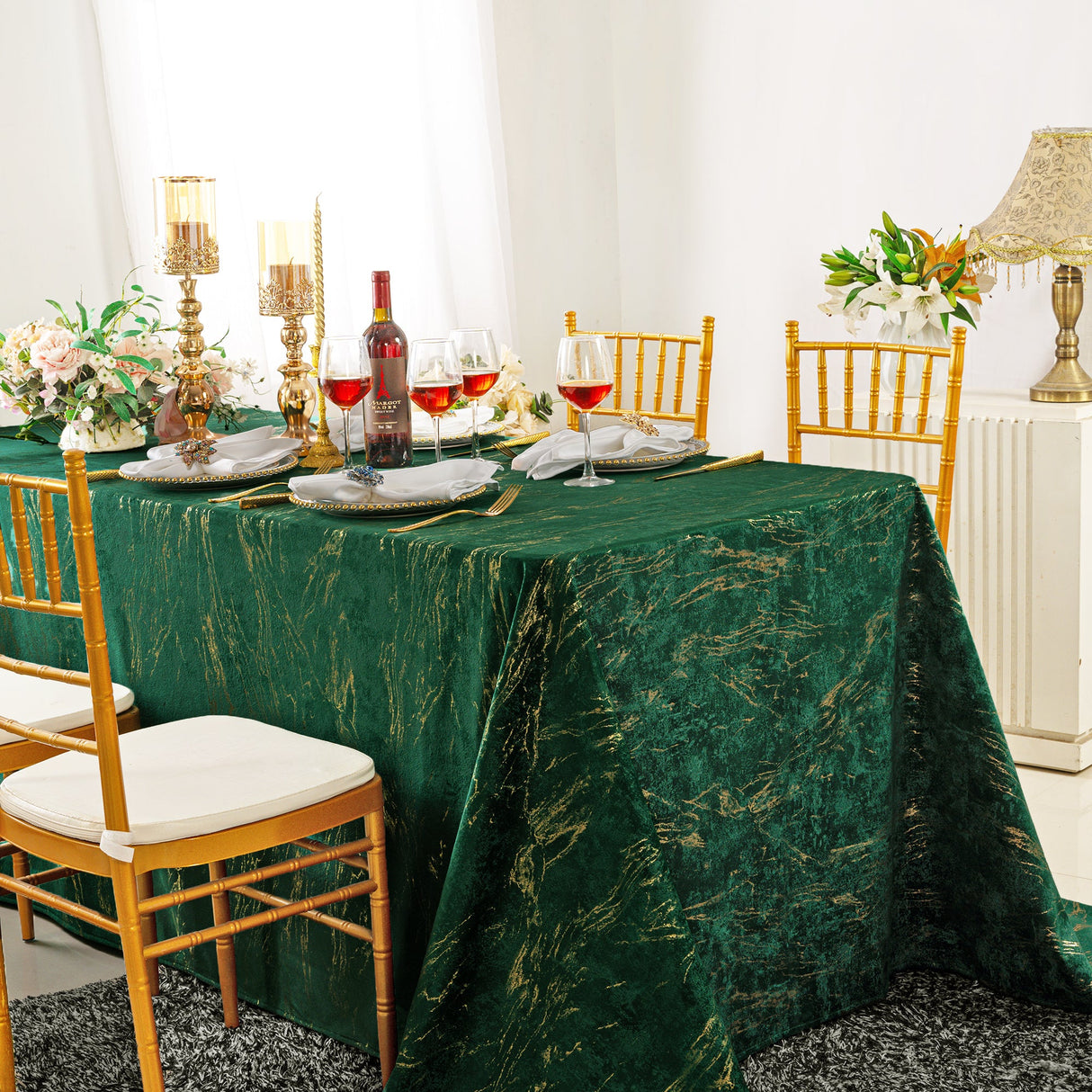 Rectangular Holland Velvet Tablecloth 90x156 Emerald Green