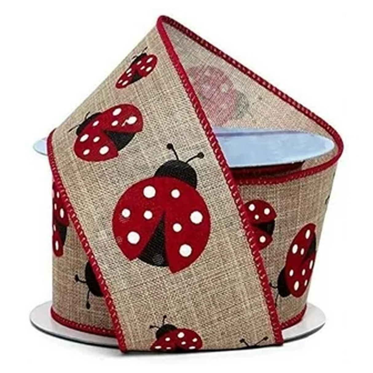 Ladybug Themed Natural Wired Ribbon 2.5" Width 10 Yards of Fun