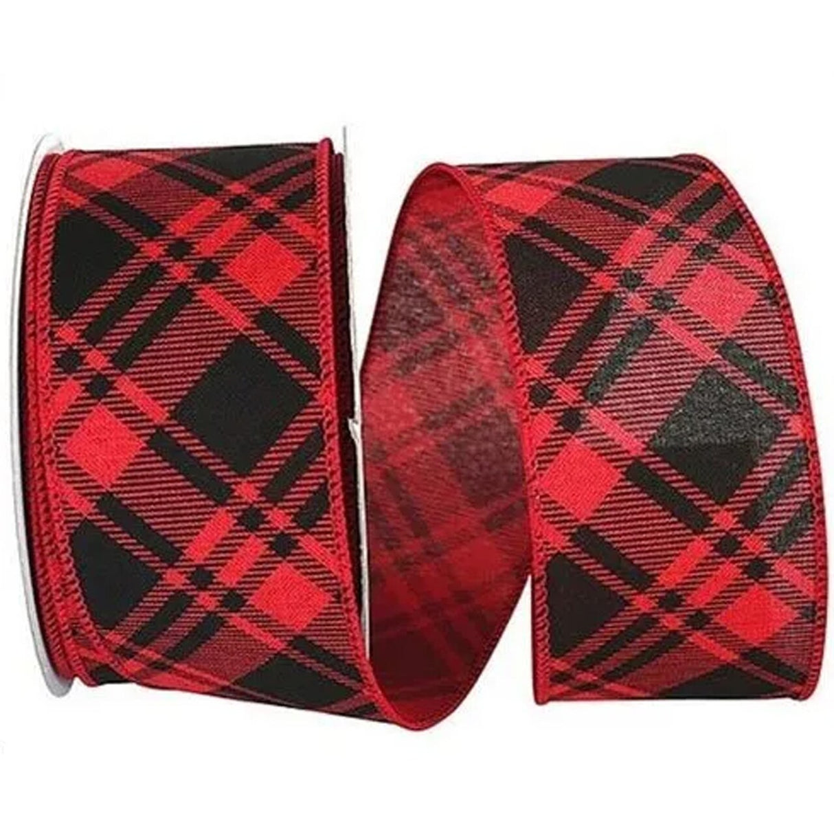 Plaid Linen Look Wired Ribbon Red 1.5" x 25 yd