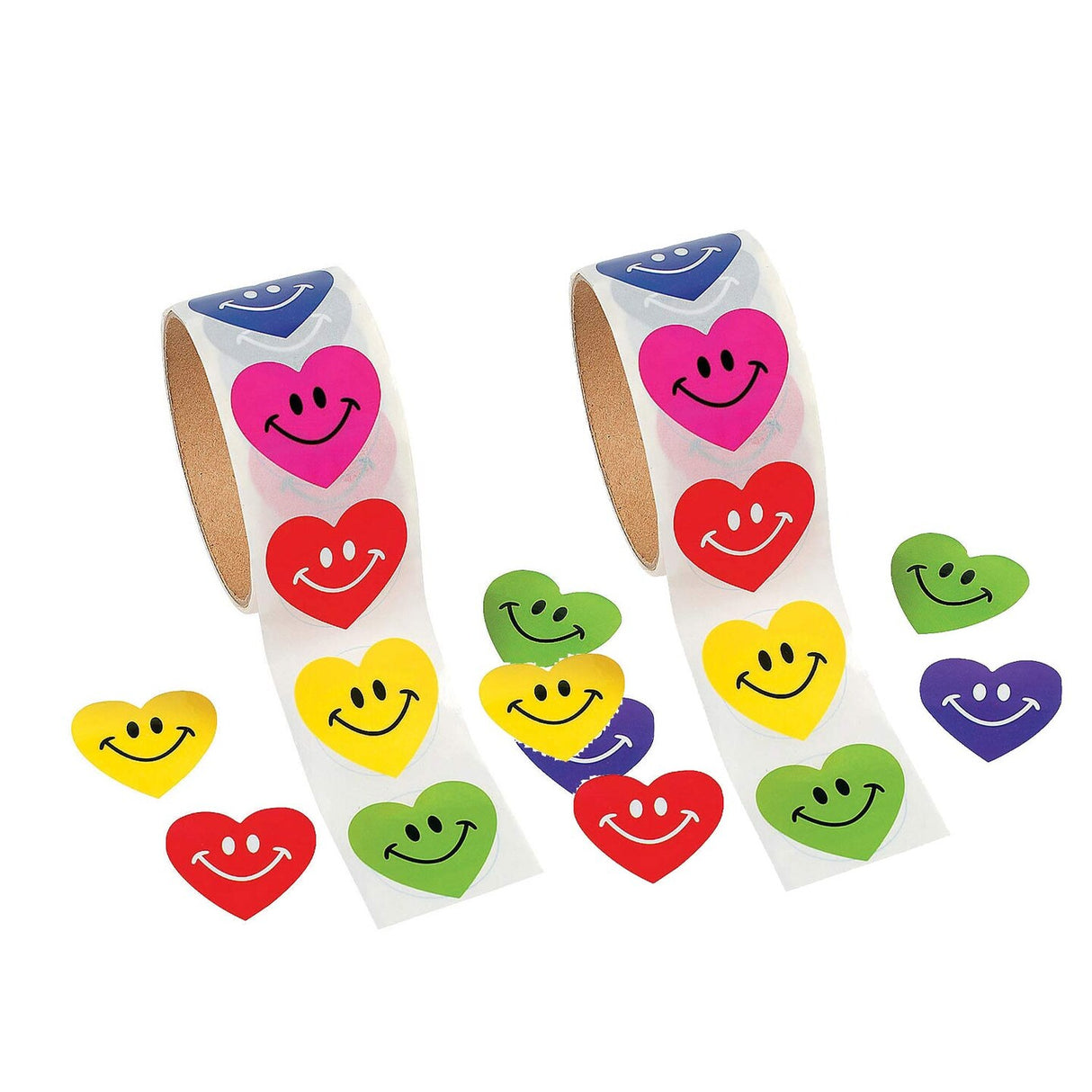 1 1/2" Valentine's Day Smile Face Heart Sticker Roll 100 Pc
