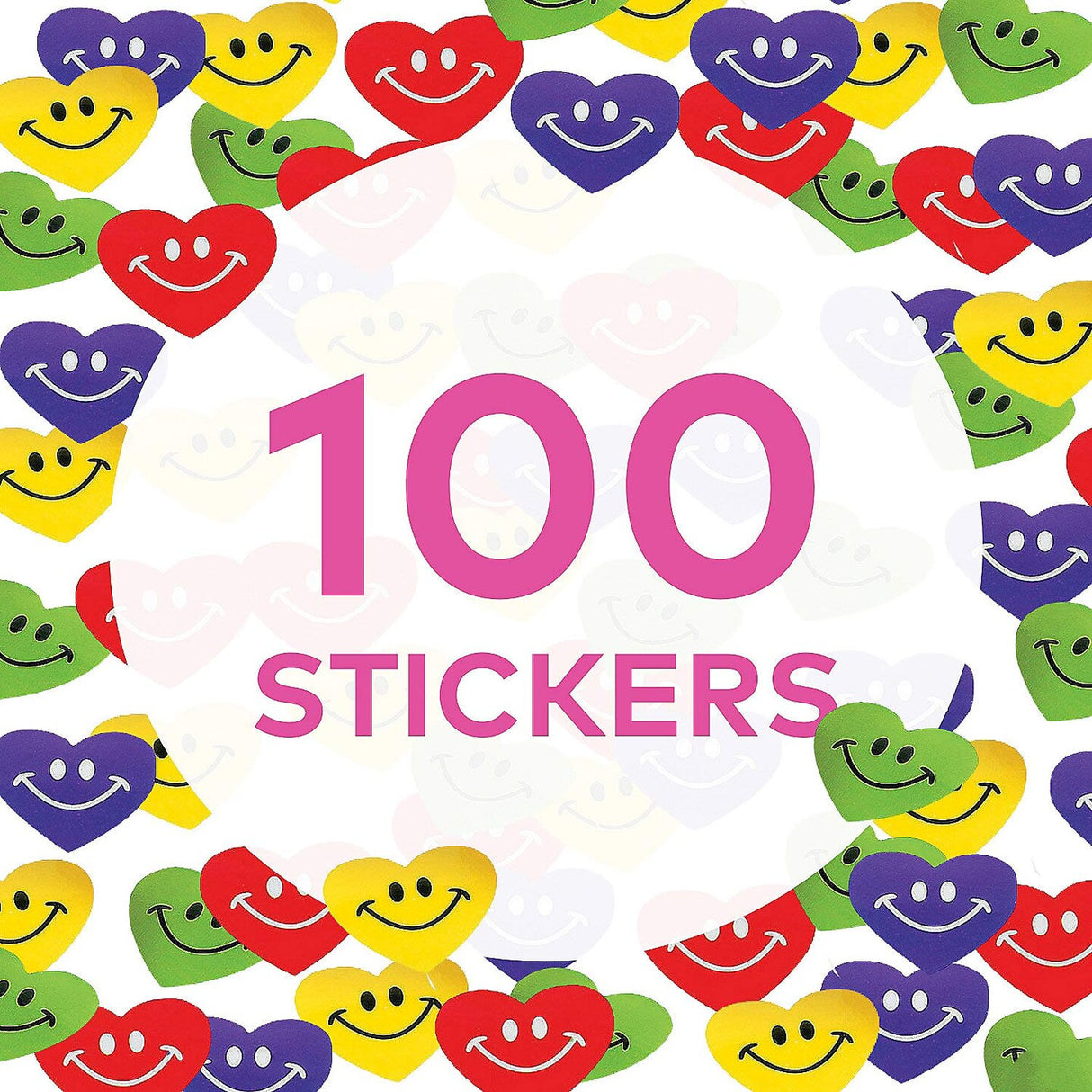 1 1/2" Valentine's Day Smile Face Heart Sticker Roll 100 Pc