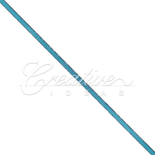 3/8" Satin With Silver Edge Ribbon - 50 Yards (Turquoise)