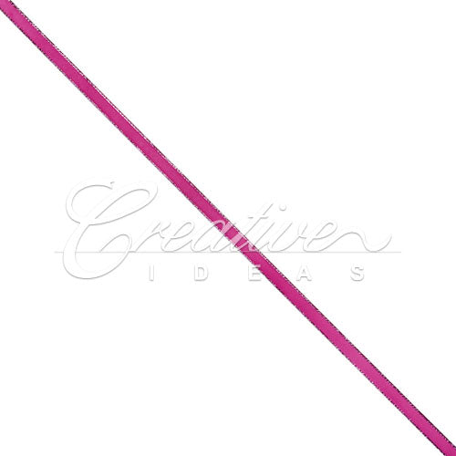 3/8" Satin With Silver Edge Ribbon - 50 Yards (Hot Pink)