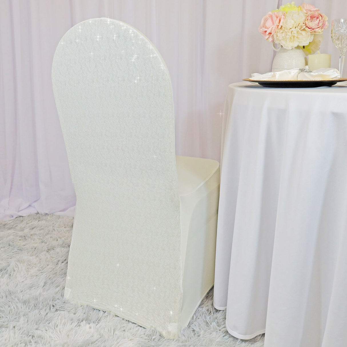 1 Piece Ivory Sequin Spandex Chair Cover Stretch Fit for Banquet Seating