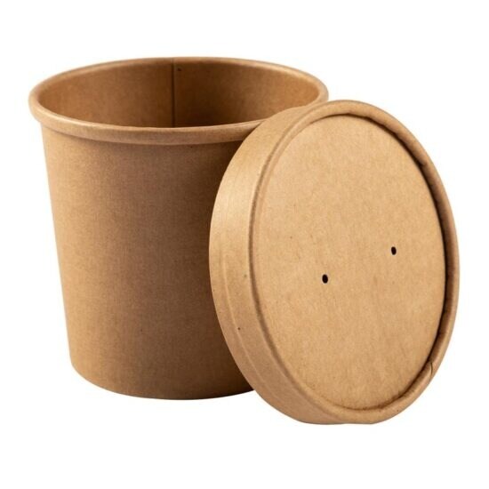 Kraft Soup Containers with Vented Lids 4 1/2" x 5 1/4" x 4 1/2" Perfect for Hot and Cold Meals