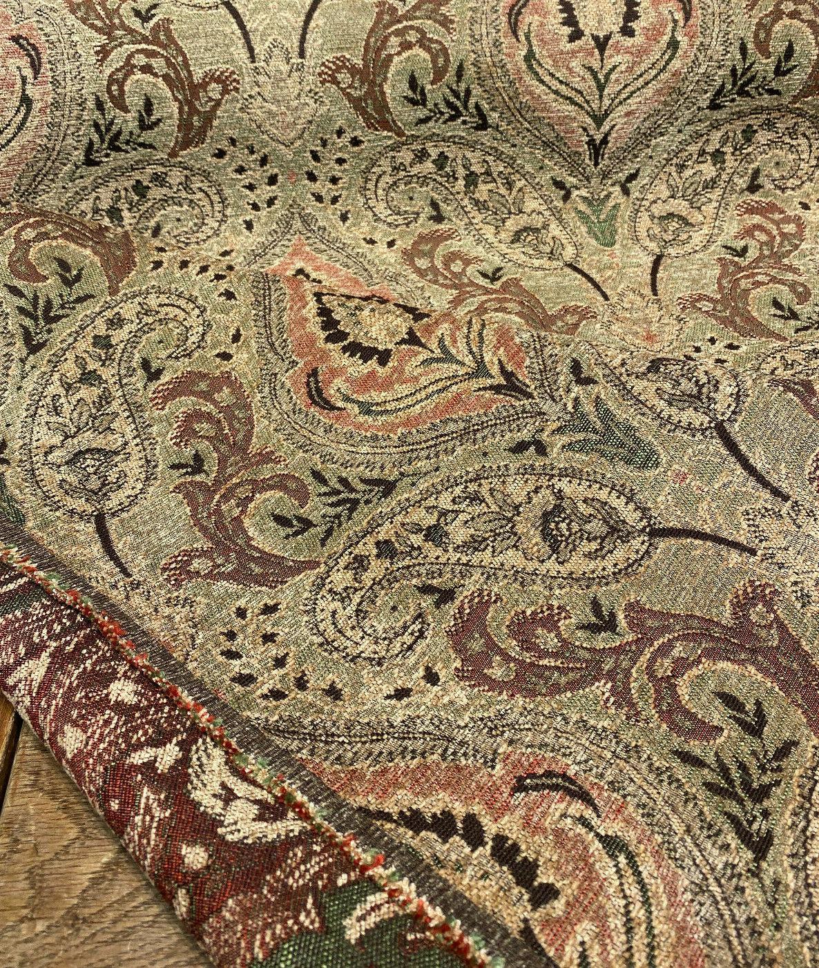 Madison Chutney Chenille Fabric - Heavy Damask, Greens And Reds, 54" Width (1 Yard)