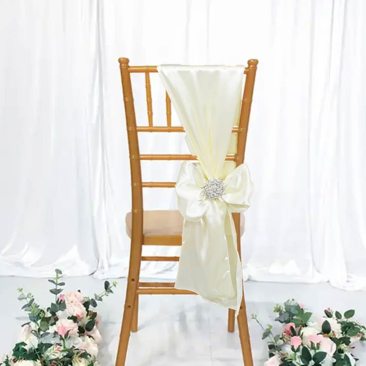 10 Pieces Satin Chair Sashes 8 by 108 inches Ivory