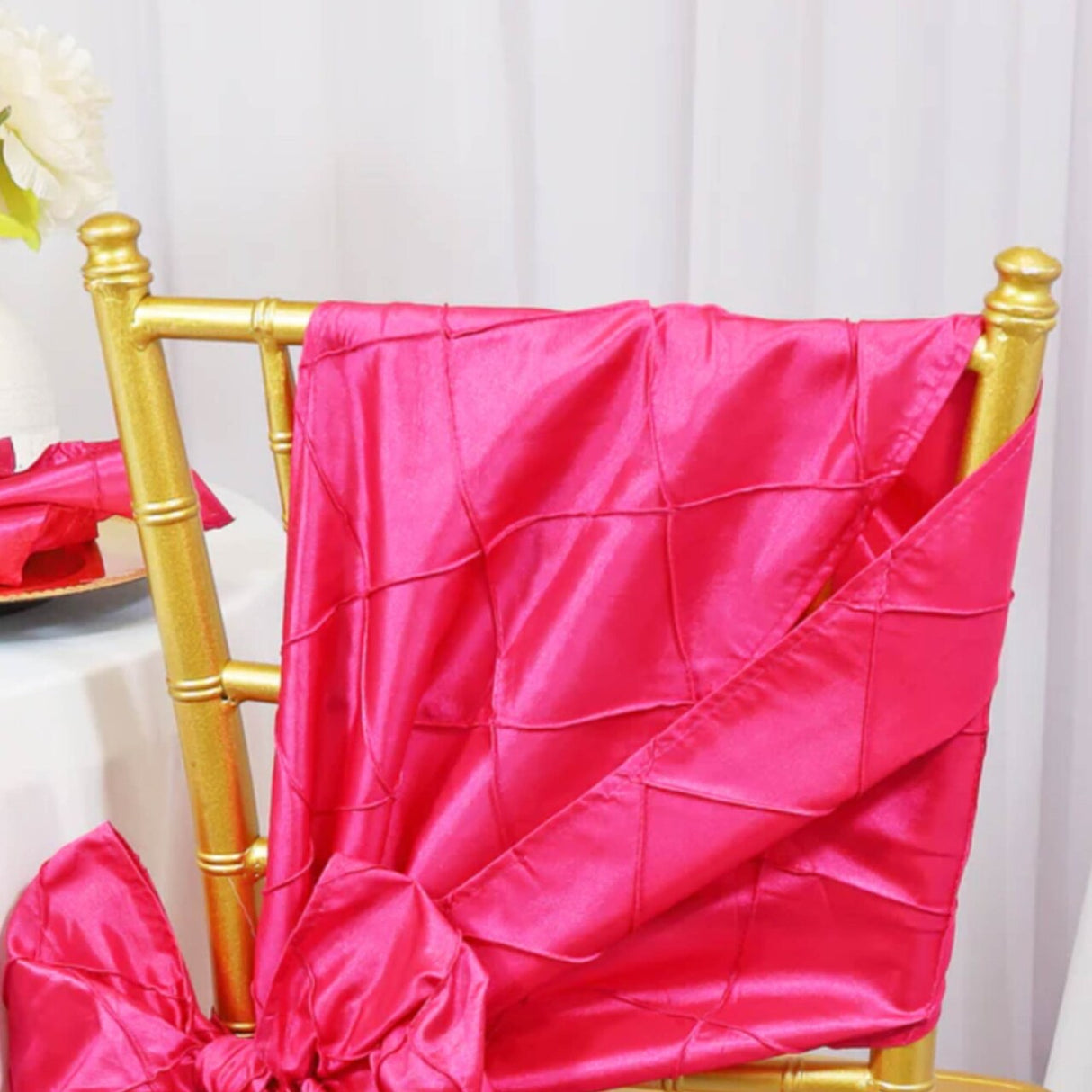 10 Pieces 9.5"x108" Pintuck Taffeta Chair Sashes Fuchsia