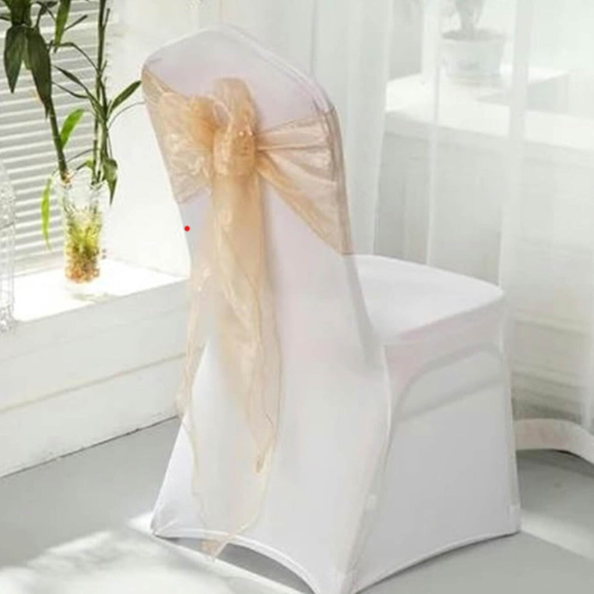 10 Pieces Champagne Embroidered Organza Chair Sashes, Sheer 8"x108" Elegant Decor