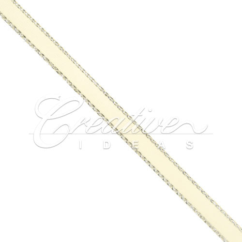 1/4" Satin With Silver Edge Ribbon - 10 Yards (Ivory)