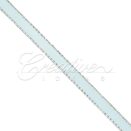 1/4" Satin With Silver Edge Ribbon - 10 Yards (Light Blue)