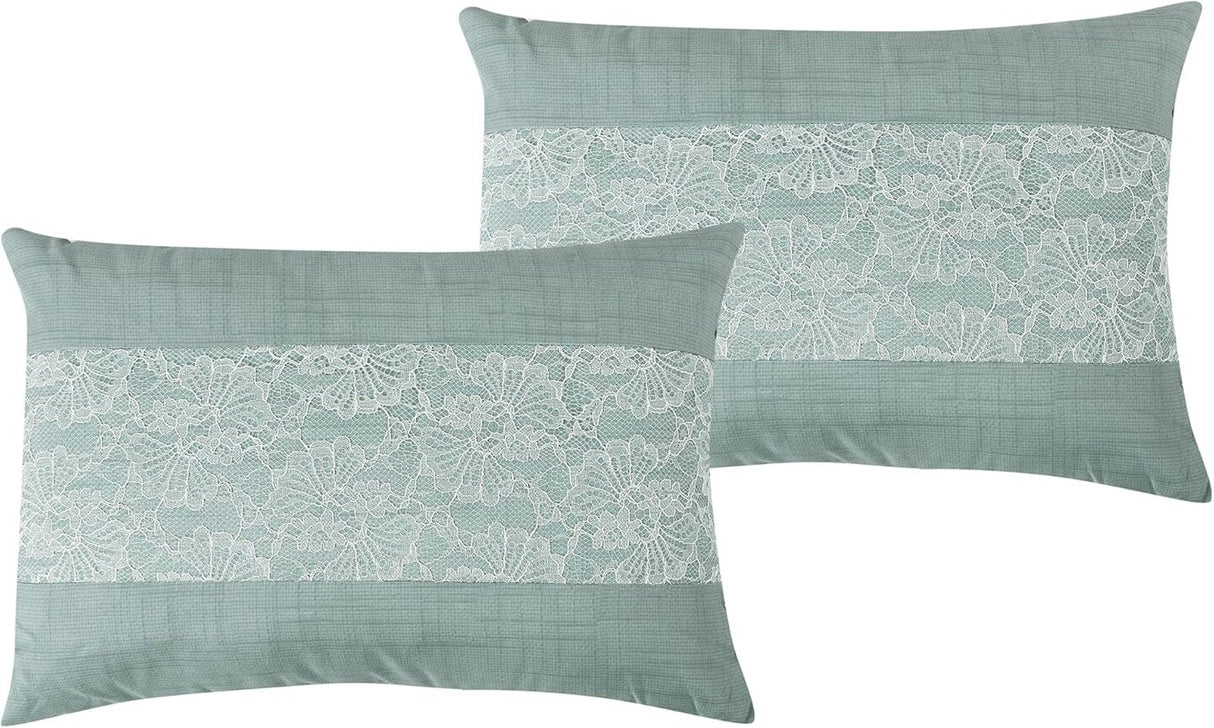 Lace Embroidery 7 Pieces Brenda Green & White Comforter Set