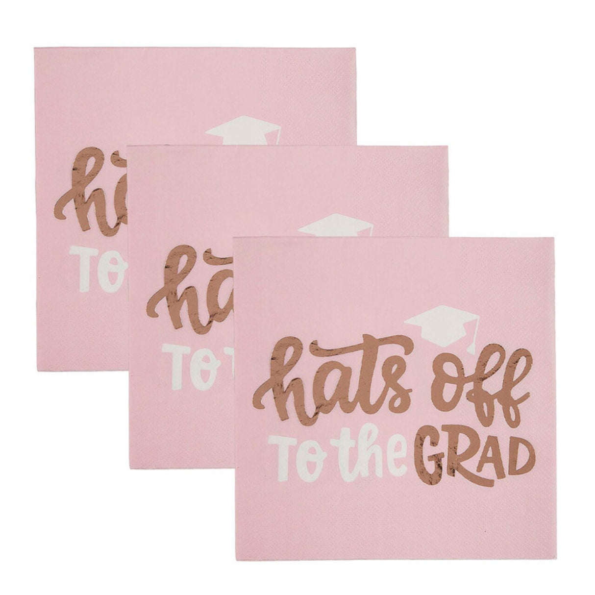 6 1/2" Graduation Party Pink Hats Off to the Grad Paper Luncheon Napkins 16 Ct.
