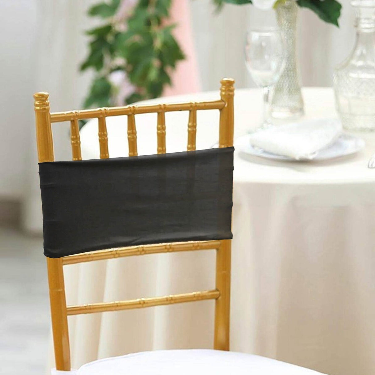 10 Pieces Classic Black Stretch Spandex Chair Bands 7 x 13 Inches