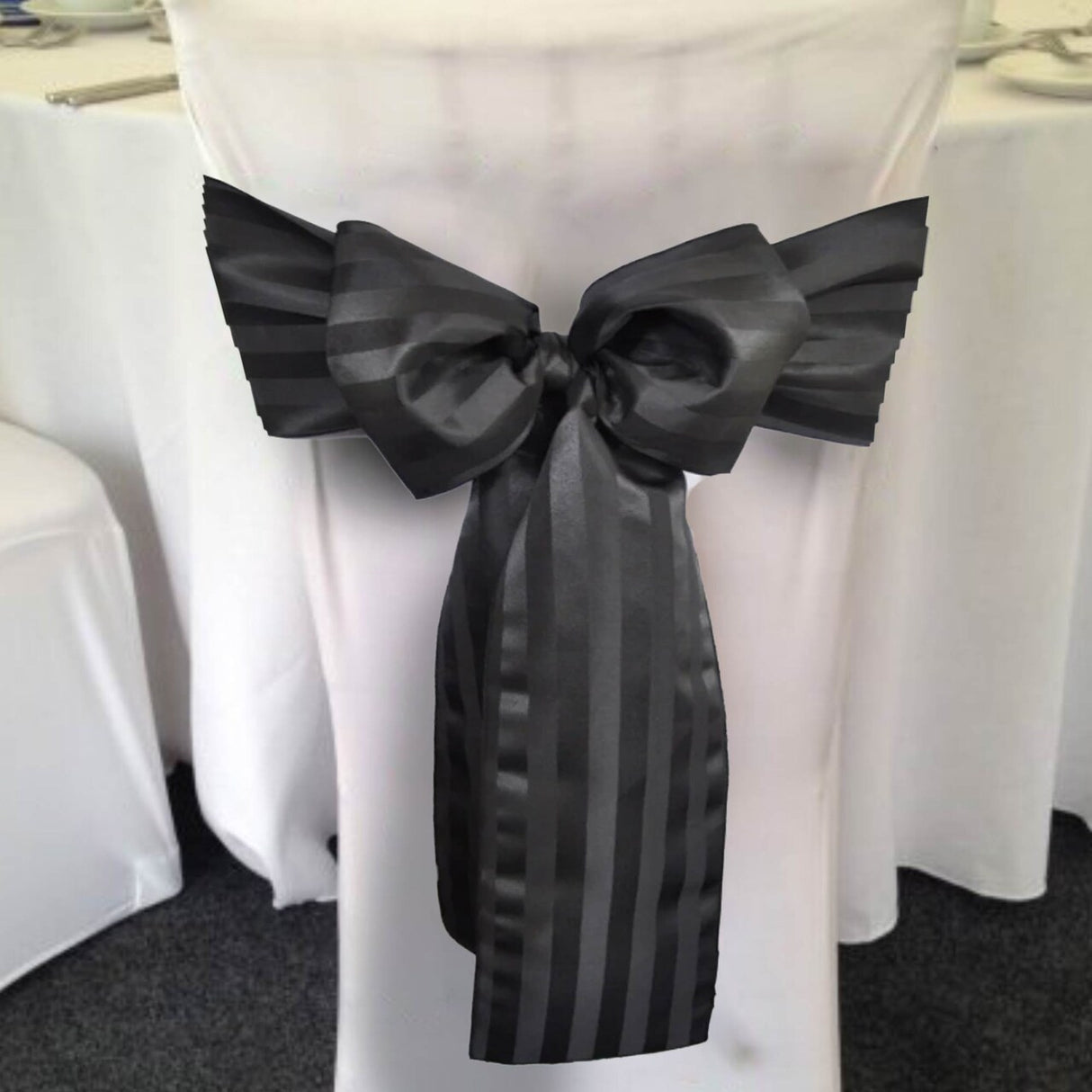 10 Pieces Black Striped Jacquard Polyester Chair Sashes 7.5"x108" for Modern Events