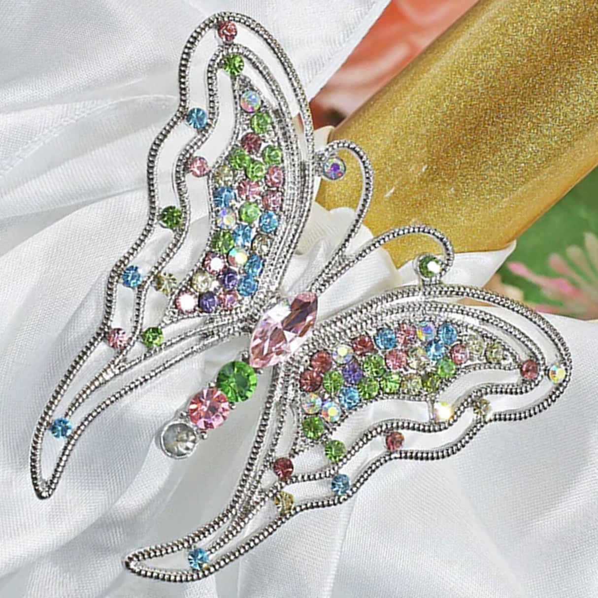 1 Piece Butterfly Rhinestone Chair Sash Buckle Silver Metal Accent 2 Inch Width