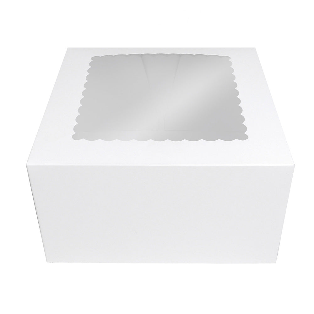 O'Creme White Cake Box with Scalloped Window, 10" x 10" x 5" - Pack of 5