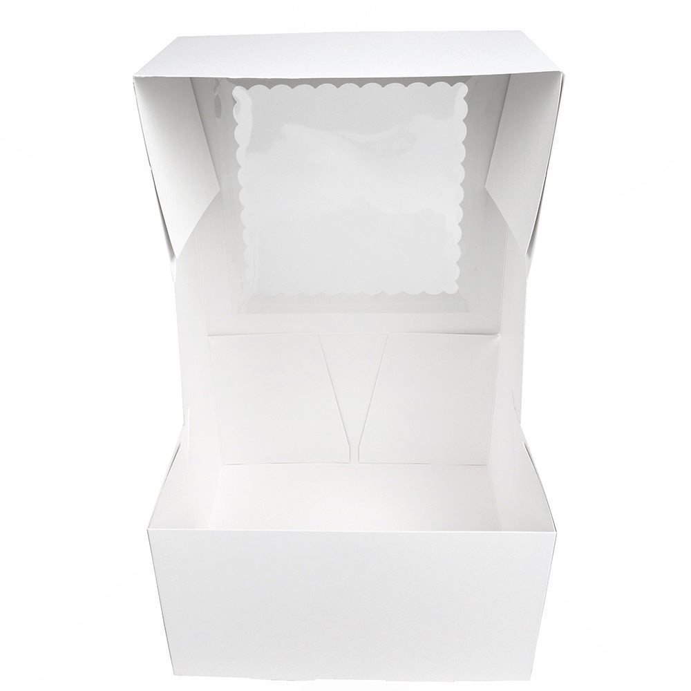 O'Creme White Cake Box with Scalloped Window, 10" x 10" x 5" - Pack of 5