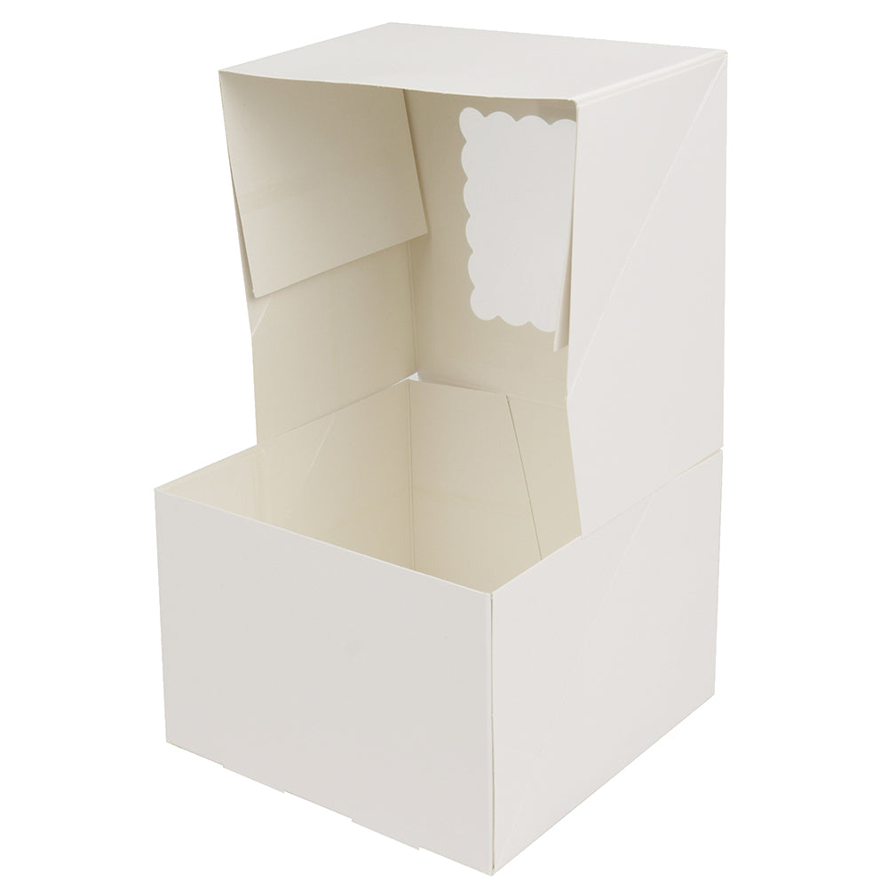 O'Creme White Cake Box with Window, 6" x 6" x 4" - Pack of 5