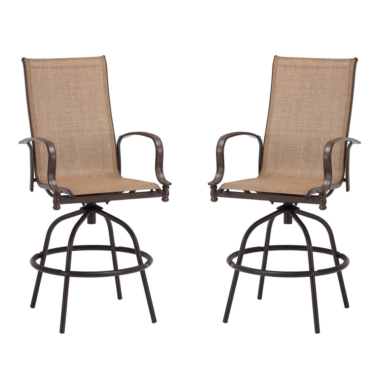 MFSTUDIO 3 Piece Outdoor Swivel Bar Set, Outdoor Bar Table and Chairs Set, Patio High Top Table and Chairs, Tall Bistro Set Patio Bar Height Table and 2 Chairs, Brown