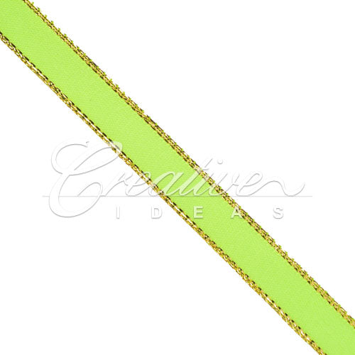 3/8" Satin With Gold Edge Ribbon- 50 Yards (Apple Green)